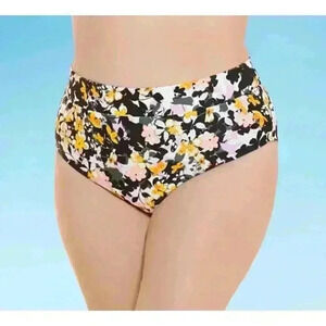 Decree Womens Bikini Swim Bottom Plus Size 1X High-Waist Multicolor Floral NWT